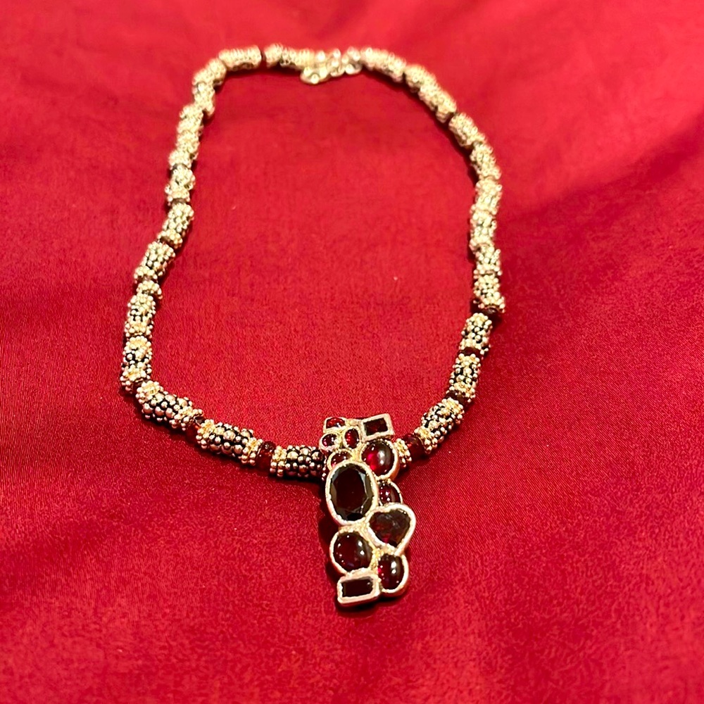 Garnet necklace with garnet gems in sterling silver slider